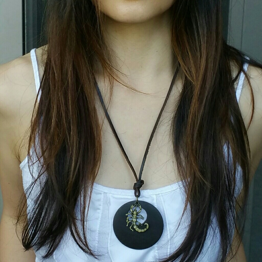 Scorpion Wooden Leather Boho Necklace